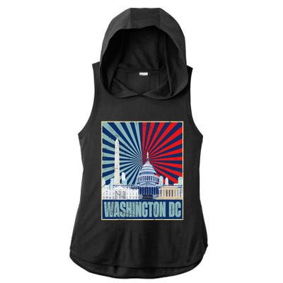 Retro Capitol Hill Washington DC American Flag 4th Of July Ladies PosiCharge Tri-Blend Wicking Draft Hoodie Tank