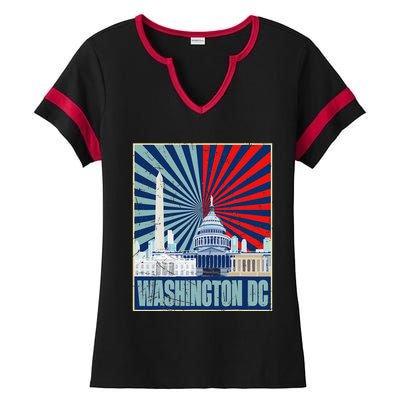 Retro Capitol Hill Washington DC American Flag 4th Of July Ladies Halftime Notch Neck Tee