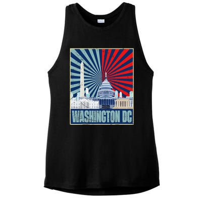 Retro Capitol Hill Washington DC American Flag 4th Of July Ladies PosiCharge Tri-Blend Wicking Tank