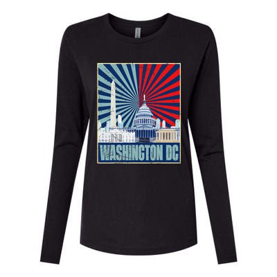 Retro Capitol Hill Washington DC American Flag 4th Of July Womens Cotton Relaxed Long Sleeve T-Shirt