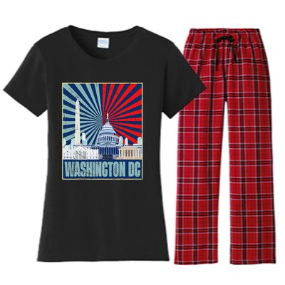 Retro Capitol Hill Washington DC American Flag 4th Of July Women's Flannel Pajama Set