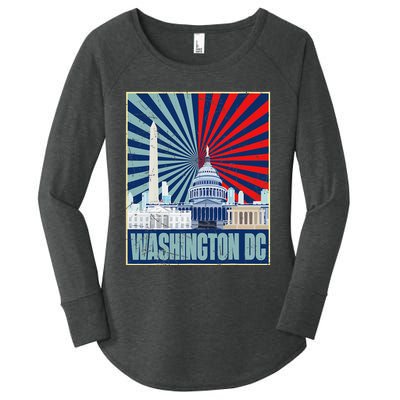 Retro Capitol Hill Washington DC American Flag 4th Of July Women's Perfect Tri Tunic Long Sleeve Shirt