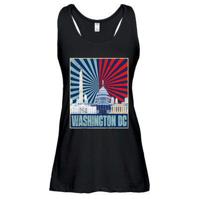 Retro Capitol Hill Washington DC American Flag 4th Of July Ladies Essential Flowy Tank