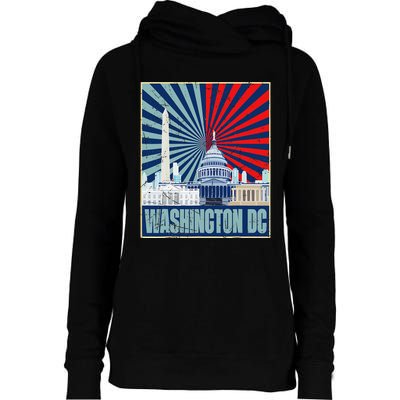 Retro Capitol Hill Washington DC American Flag 4th Of July Womens Funnel Neck Pullover Hood