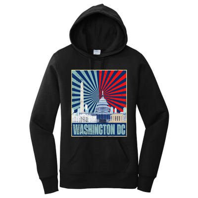 Retro Capitol Hill Washington DC American Flag 4th Of July Women's Pullover Hoodie