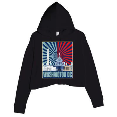 Retro Capitol Hill Washington DC American Flag 4th Of July Crop Fleece Hoodie