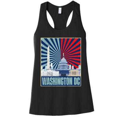 Retro Capitol Hill Washington DC American Flag 4th Of July Women's Racerback Tank