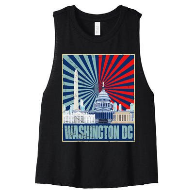 Retro Capitol Hill Washington DC American Flag 4th Of July Women's Racerback Cropped Tank