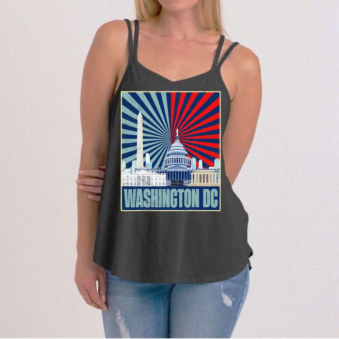 Retro Capitol Hill Washington DC American Flag 4th Of July Women's Strappy Tank