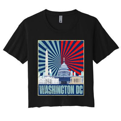 Retro Capitol Hill Washington DC American Flag 4th Of July Women's Crop Top Tee