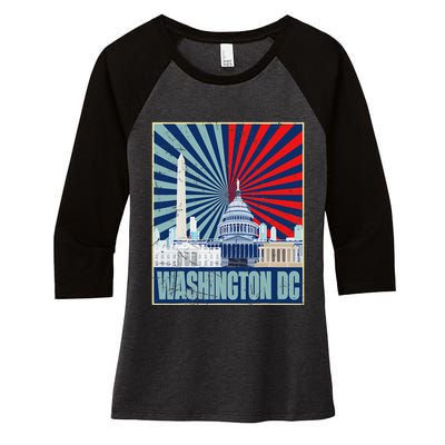 Retro Capitol Hill Washington DC American Flag 4th Of July Women's Tri-Blend 3/4-Sleeve Raglan Shirt