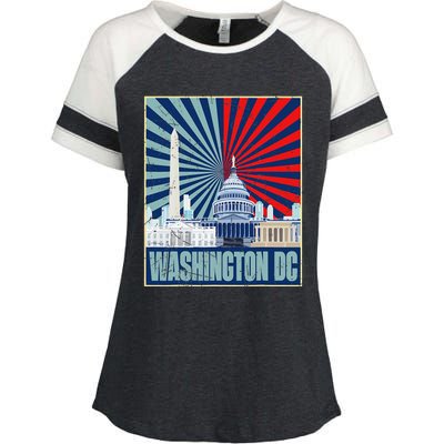 Retro Capitol Hill Washington DC American Flag 4th Of July Enza Ladies Jersey Colorblock Tee