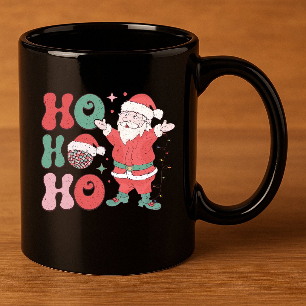 Retro Christmas Ho Ho Ho Design 11oz C Handle Ceramic Mug