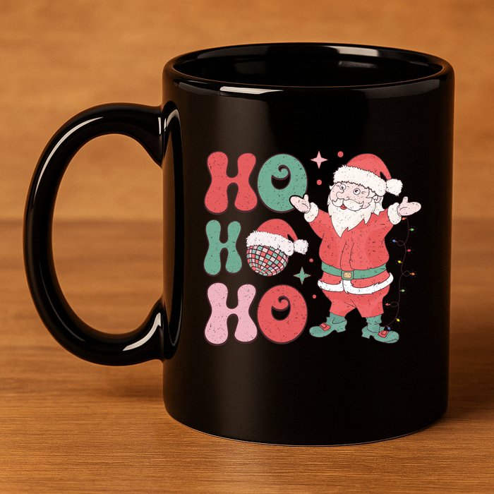 Retro Christmas Ho Ho Ho Design 11oz C Handle Ceramic Mug
