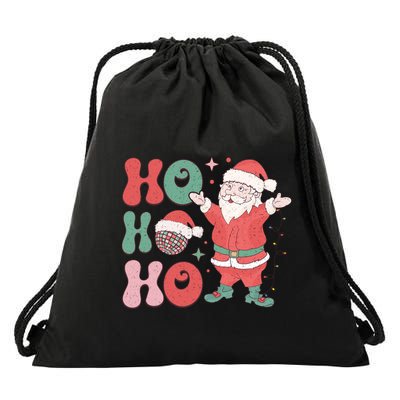 Retro Christmas Ho Ho Ho Design Drawstring Bag
