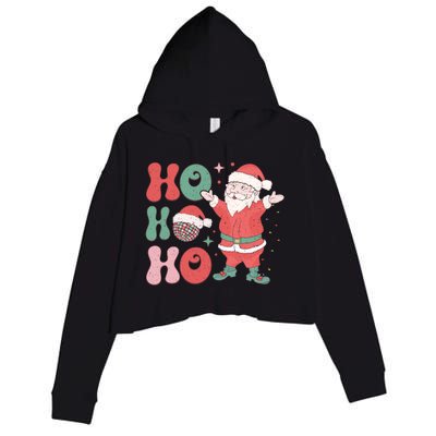 Retro Christmas Ho Ho Ho Design Crop Fleece Hoodie