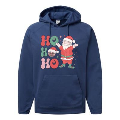 Retro Christmas Ho Ho Ho Design Performance Fleece Hoodie