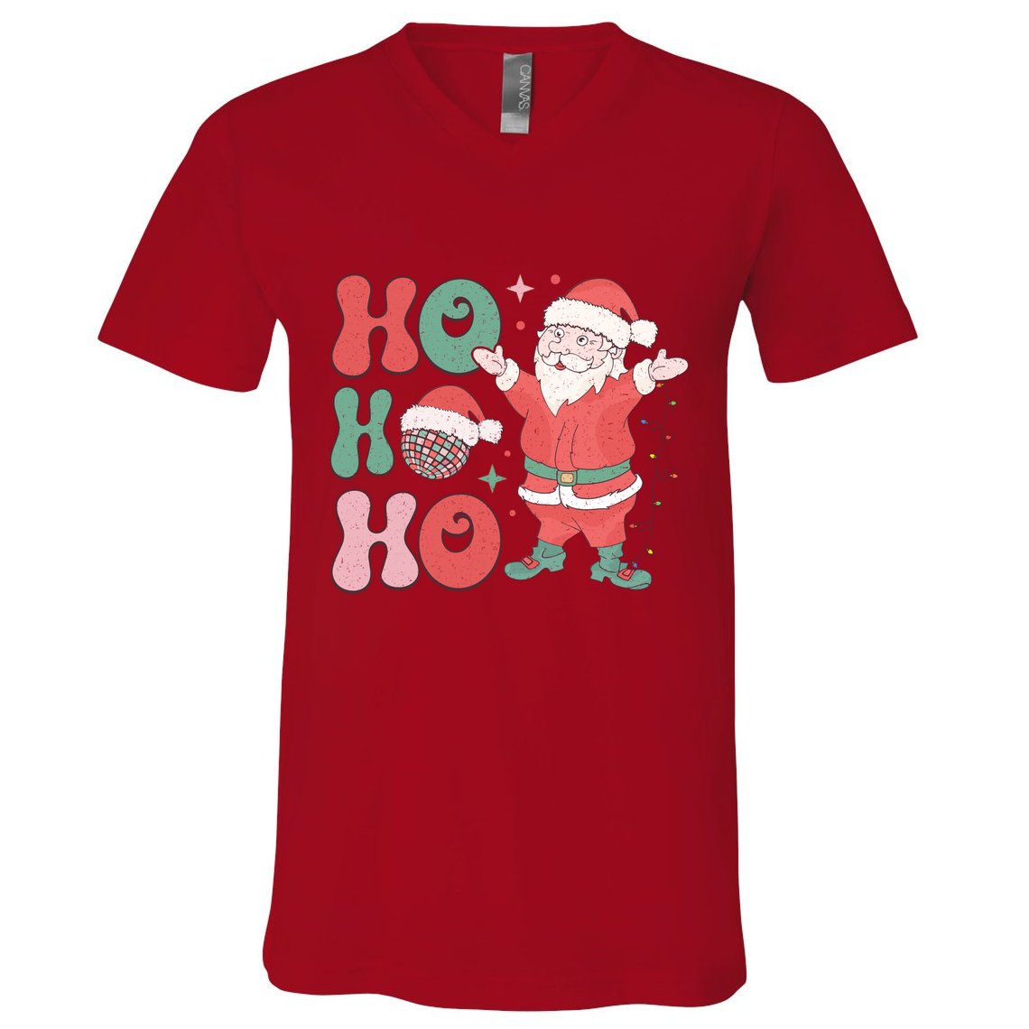 Retro Christmas Ho Ho Ho Design V-Neck T-Shirt
