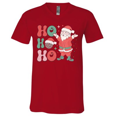 Retro Christmas Ho Ho Ho Design V-Neck T-Shirt