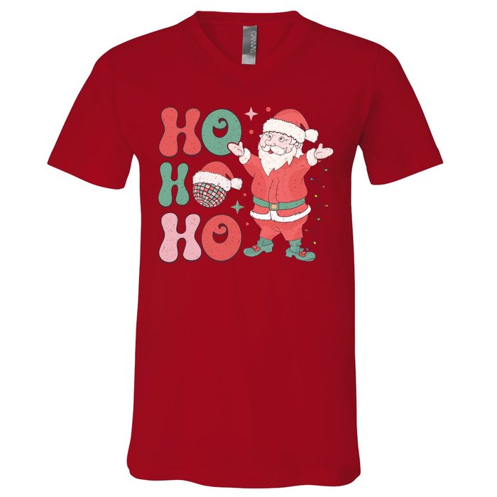 Retro Christmas Ho Ho Ho Design V-Neck T-Shirt