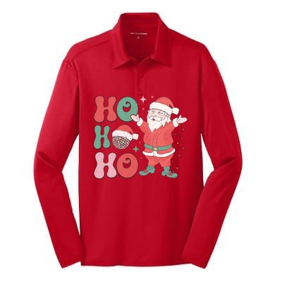 Retro Christmas Ho Ho Ho Design Silk Touch Performance Long Sleeve Polo