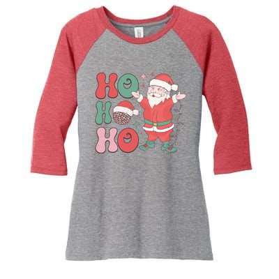 Retro Christmas Ho Ho Ho Design Women's Tri-Blend 3/4-Sleeve Raglan Shirt