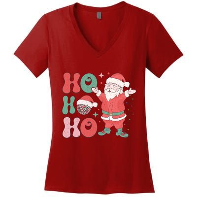 Retro Christmas Ho Ho Ho Design Women's V-Neck T-Shirt