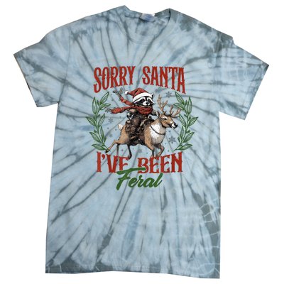 Raccoon Christmas Holiday Sorry Santa Ive Been Feral Tie-Dye T-Shirt