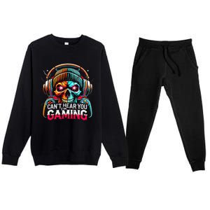 Retro CanT Hear You Gaming Skull Headset Game Lovers Design Premium Crewneck Sweatsuit Set