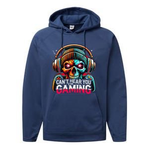 Retro CanT Hear You Gaming Skull Headset Game Lovers Design Performance Fleece Hoodie