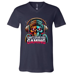 Retro CanT Hear You Gaming Skull Headset Game Lovers Design V-Neck T-Shirt