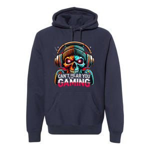 Retro CanT Hear You Gaming Skull Headset Game Lovers Design Premium Hoodie