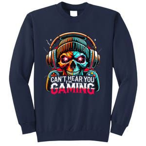 Retro CanT Hear You Gaming Skull Headset Game Lovers Design Tall Sweatshirt