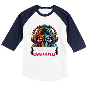 Retro CanT Hear You Gaming Skull Headset Game Lovers Design Baseball Sleeve Shirt