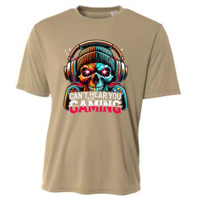 Retro CanT Hear You Gaming Skull Headset Game Lovers Design Cooling Performance Crew T-Shirt