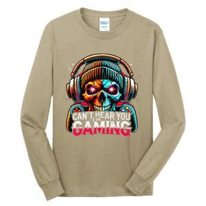 Retro CanT Hear You Gaming Skull Headset Game Lovers Design Tall Long Sleeve T-Shirt