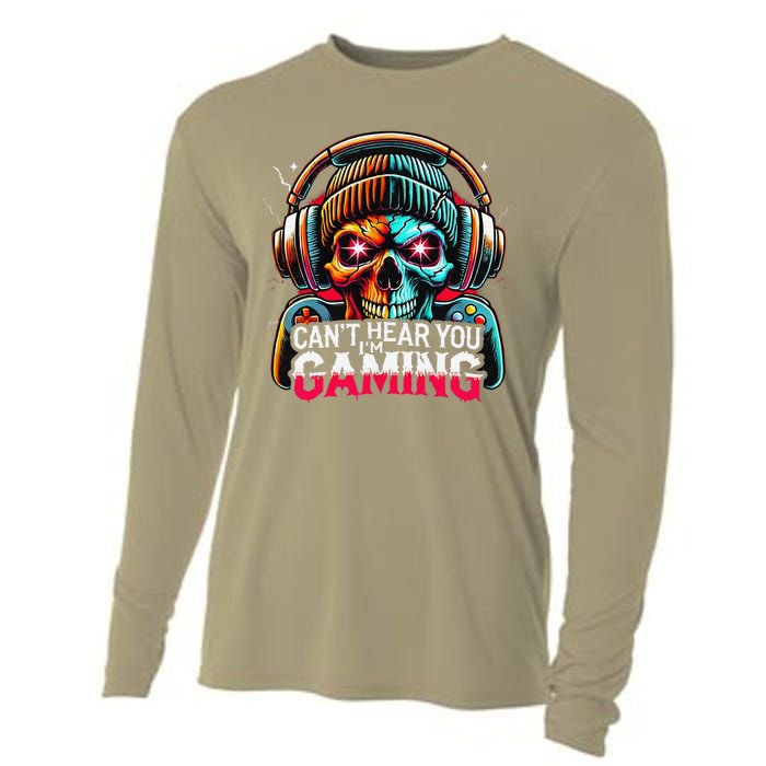 Retro CanT Hear You Gaming Skull Headset Game Lovers Design Cooling Performance Long Sleeve Crew