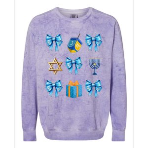 Retro Coquette Hanukkah Dreidel Menorah Chanukah Jewish Colorblast Crewneck Sweatshirt