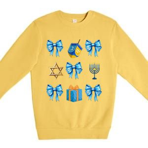 Retro Coquette Hanukkah Dreidel Menorah Chanukah Jewish Premium Crewneck Sweatshirt