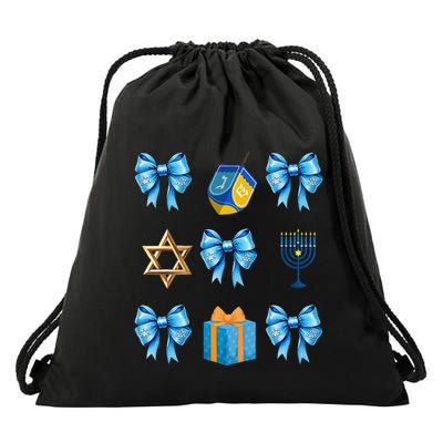 Retro Coquette Hanukkah Dreidel Menorah Chanukah Jewish Drawstring Bag