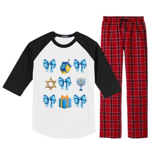 Retro Coquette Hanukkah Dreidel Menorah Chanukah Jewish Raglan Sleeve Pajama Set