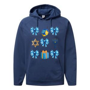 Retro Coquette Hanukkah Dreidel Menorah Chanukah Jewish Performance Fleece Hoodie