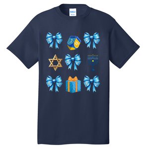 Retro Coquette Hanukkah Dreidel Menorah Chanukah Jewish Tall T-Shirt