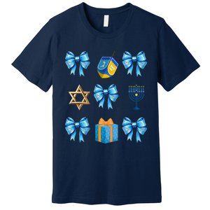 Retro Coquette Hanukkah Dreidel Menorah Chanukah Jewish Premium T-Shirt