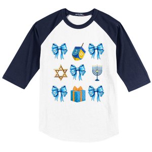 Retro Coquette Hanukkah Dreidel Menorah Chanukah Jewish Baseball Sleeve Shirt