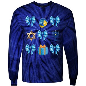 Retro Coquette Hanukkah Dreidel Menorah Chanukah Jewish Tie-Dye Long Sleeve Shirt