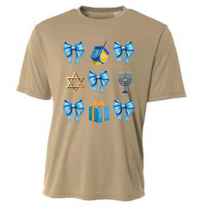 Retro Coquette Hanukkah Dreidel Menorah Chanukah Jewish Cooling Performance Crew T-Shirt