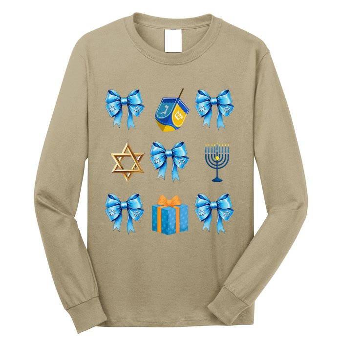 Retro Coquette Hanukkah Dreidel Menorah Chanukah Jewish Long Sleeve Shirt