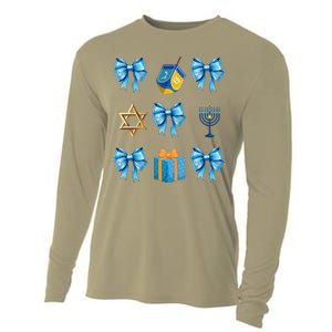 Retro Coquette Hanukkah Dreidel Menorah Chanukah Jewish Cooling Performance Long Sleeve Crew