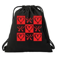 Retro Checkered Heart Coquette Valentines Drawstring Bag